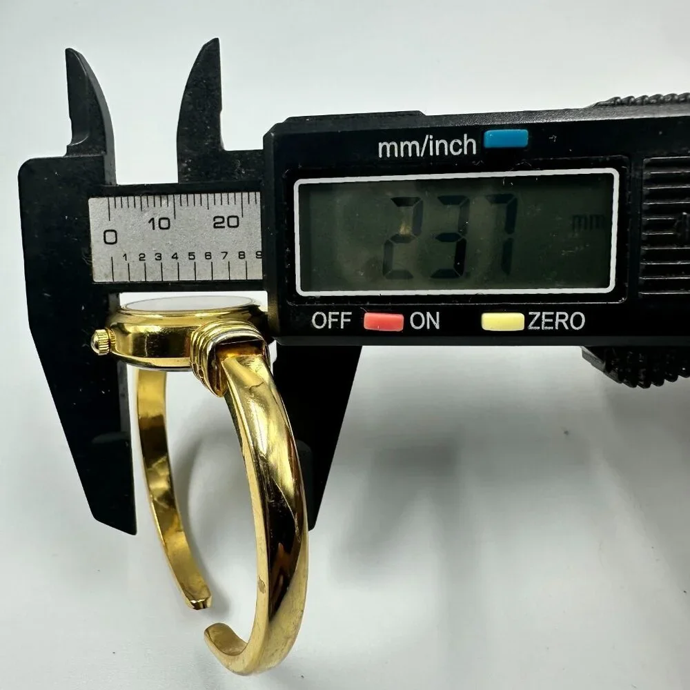 Christmas Tree Watch Women Gold Tone White Dial Hinged Cuff Band New Battery